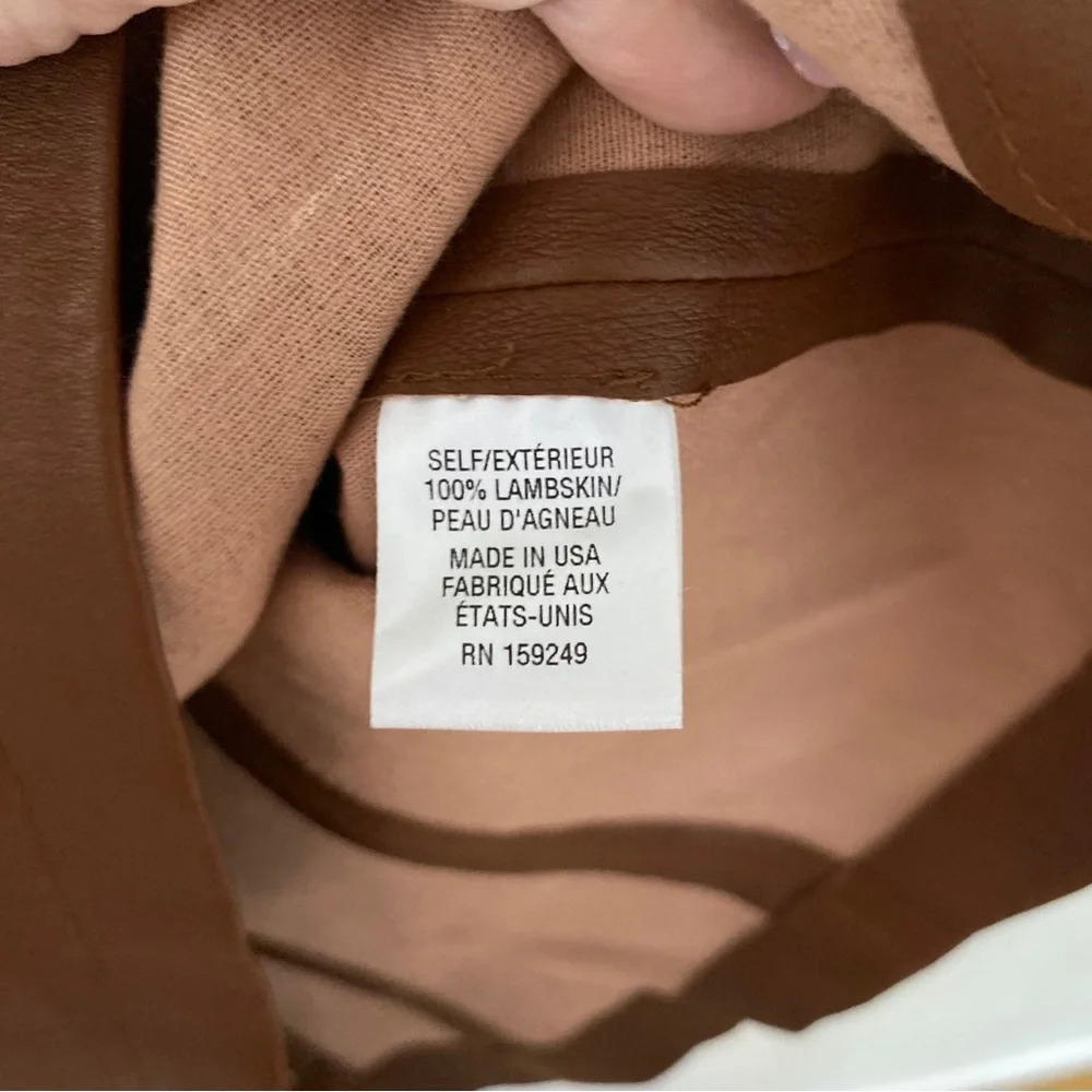 TWP Women's Cognac Brown Lambskin Leather Short Sleeve Tee Top Size Extra Small - Picture 5 of 5